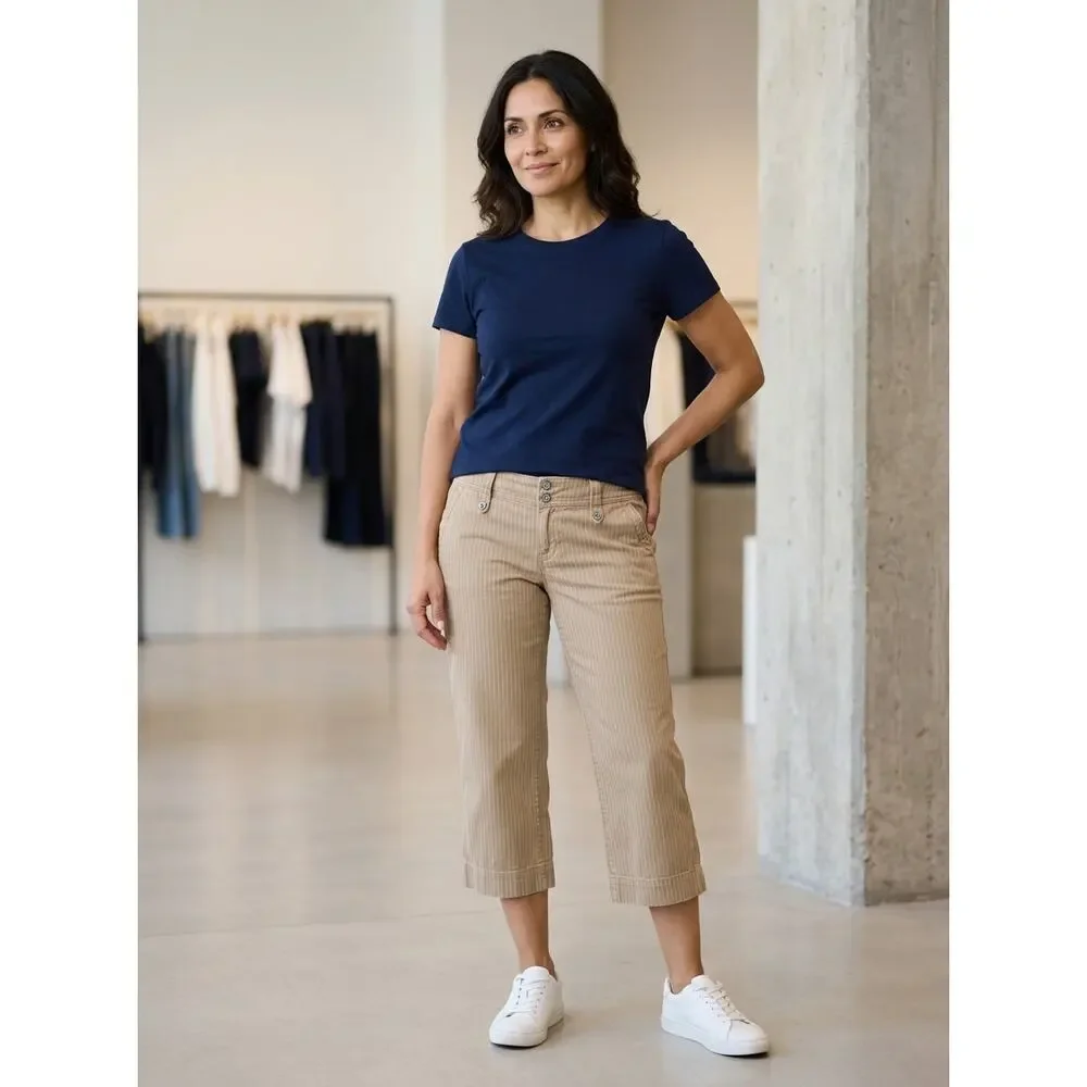 Gap Low Rise Cropped Beige Pocket Pinstripe Capri Pants Women Size 1